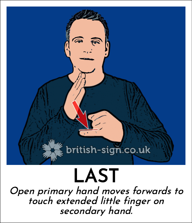 Last: Open primary hand moves forwards to touch extended little finger on secondary hand.